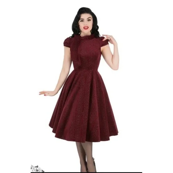 hearts & roses size 8 heavy burgundy plum velvet 50s style dress stunning EUC - Picture 1 of 8